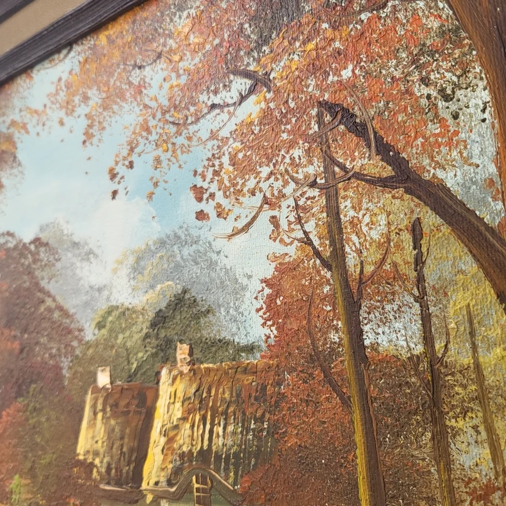 Original Art fall wood painting with frame